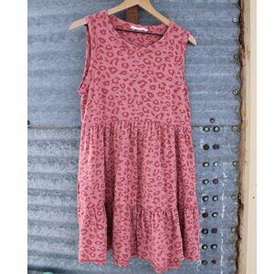 Pink/Red Leopard Sleeveless Tiered Dress || Lush || Mid Length Size Large